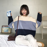 Suéter de punto de cuello redondo de 2 colores